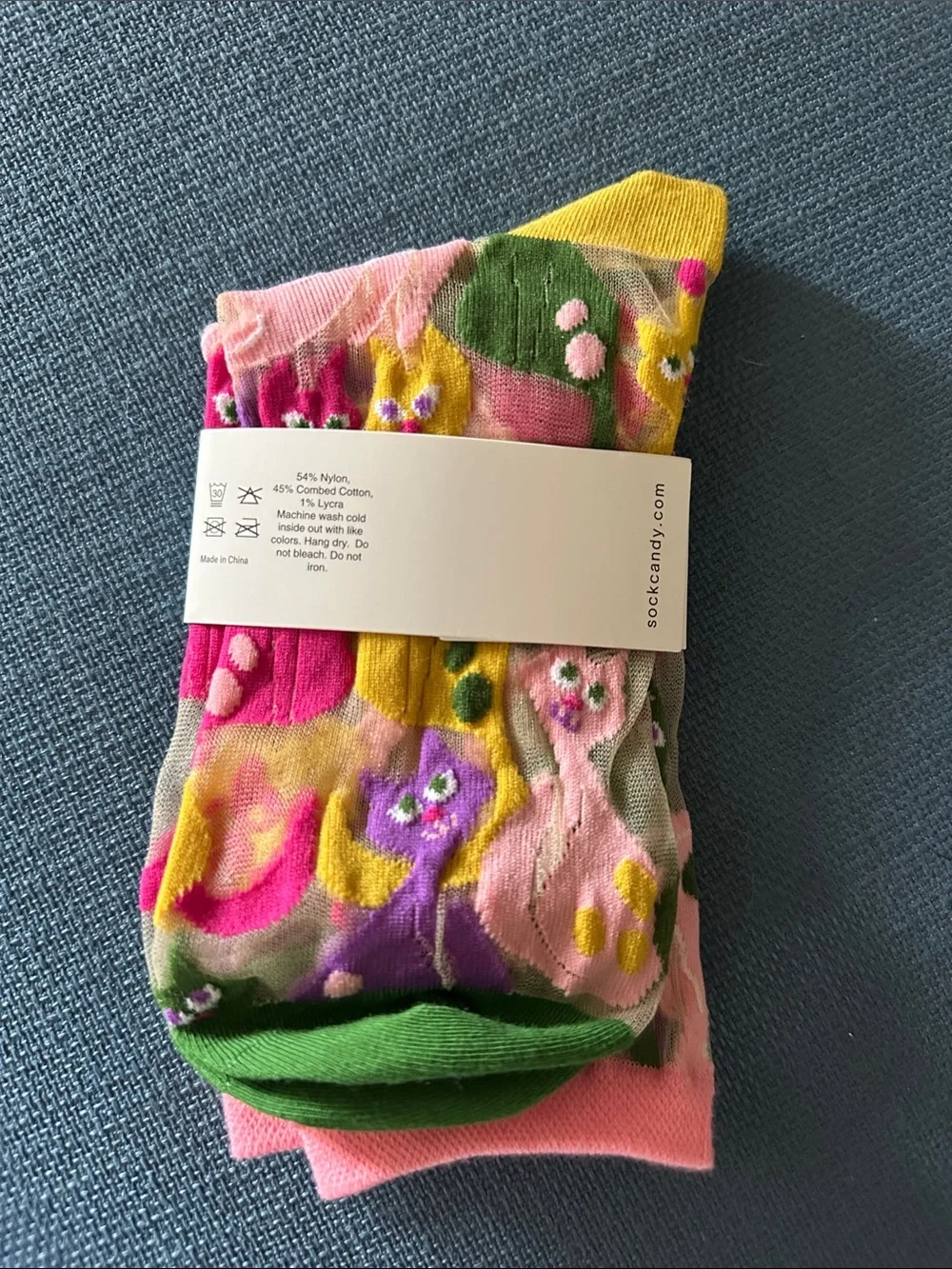 Sock Candy 'Dopamine Cats' Colorful Sheer Socks - NEW